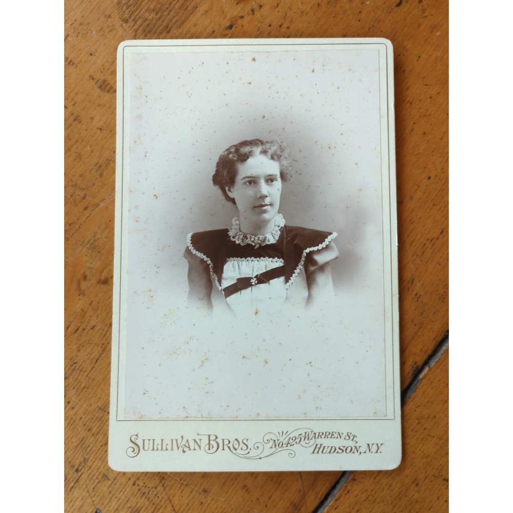 Antique Cabinet Card Lady Woman Photo 1800s Victorian Portrait Hudson NY
